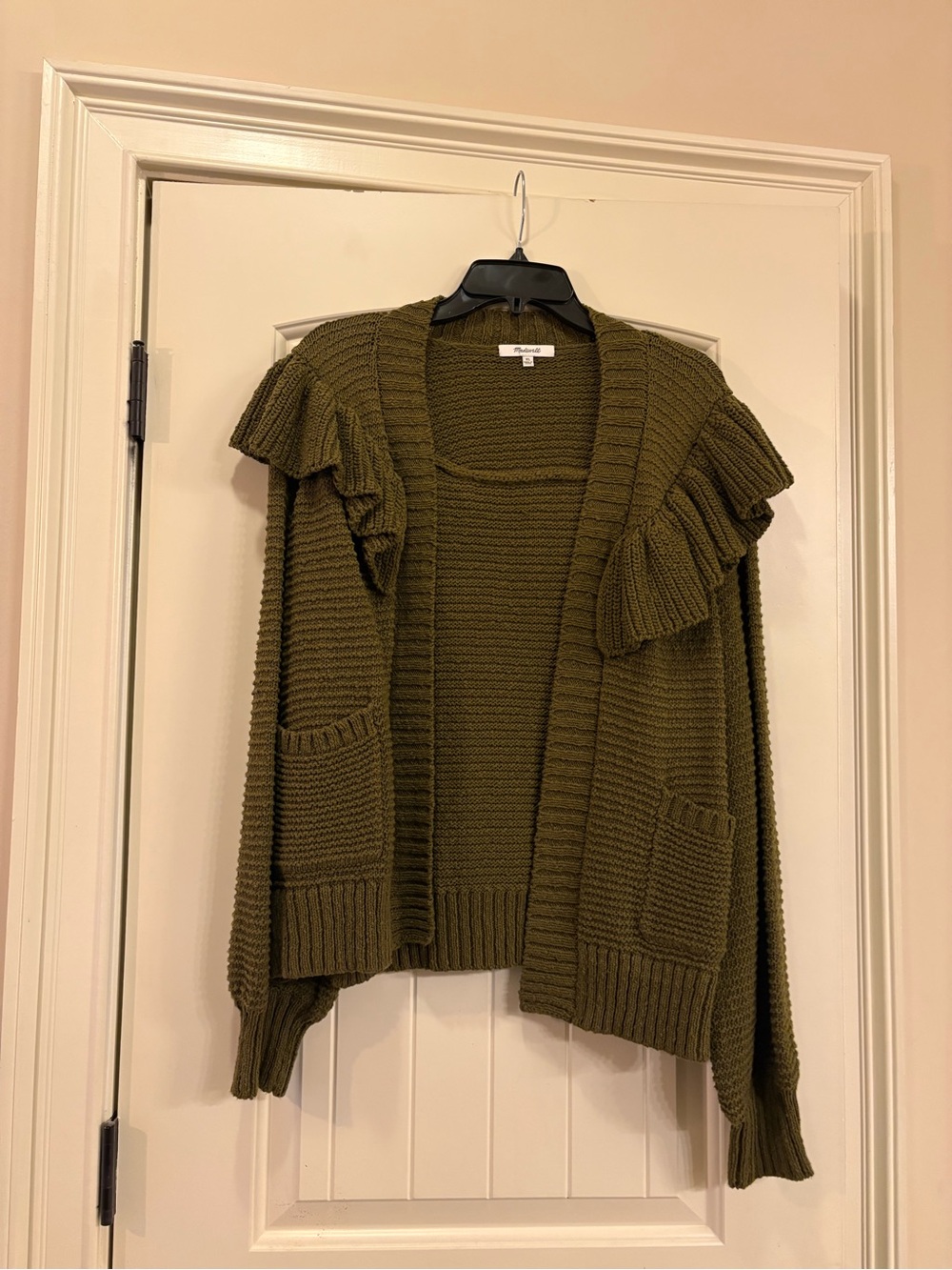Madewell Olive Green Ruffle-Trim Open Cardigan